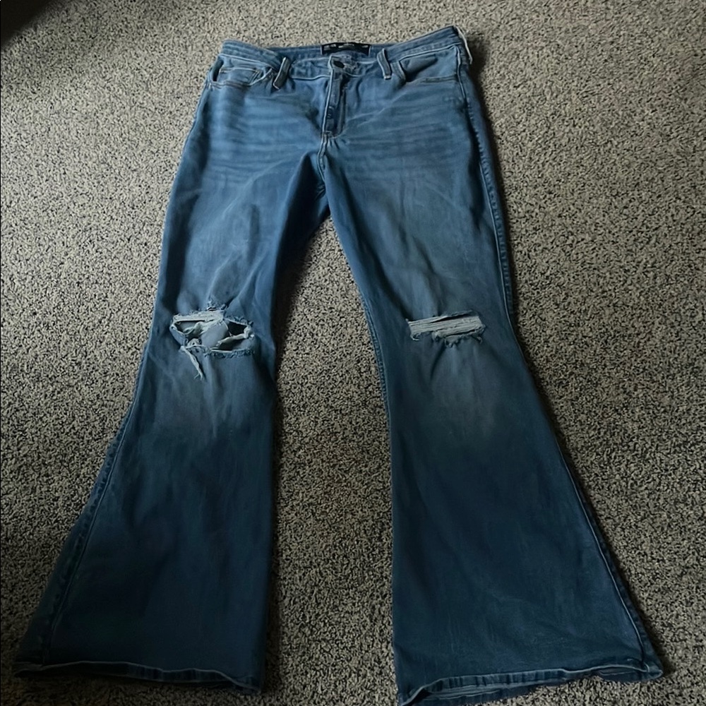 Blue Distressed Bell Bottom Jeans